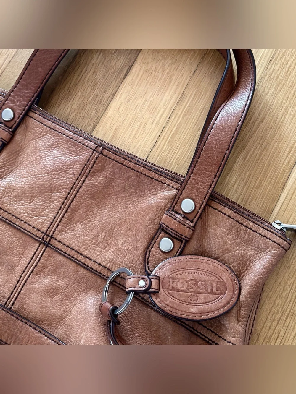 FOSSIL Vintage Brown Leather Shoulder Bag Large Tote Purse Y2K Utility Slouchy
